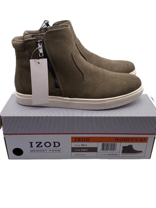 Size 8.5 Izod Women's New Mila Zip Sneaker Boot Gray Faux Suede Memory Foam