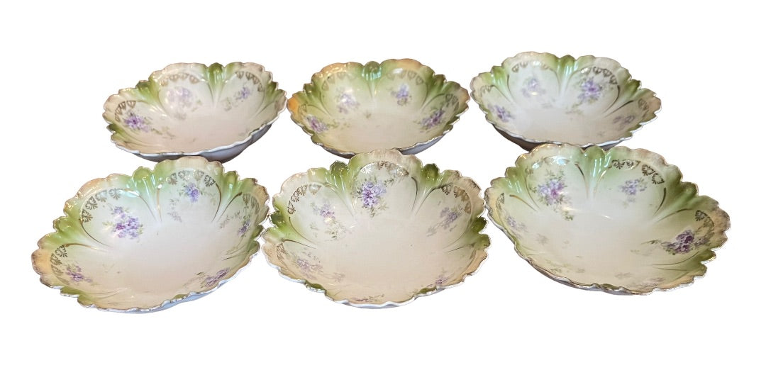 Set of 6 Vintage Floral Scalloped Berry Fruit Bowls RS Germany Porcelain