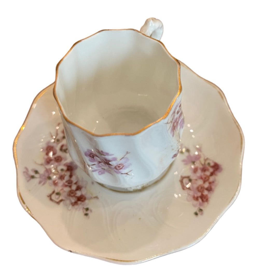 Pompadour Germany Demitasse Porcelain Cup Saucer Floral Gold Trim