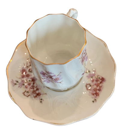 Pompadour Germany Demitasse Porcelain Cup Saucer Floral Gold Trim