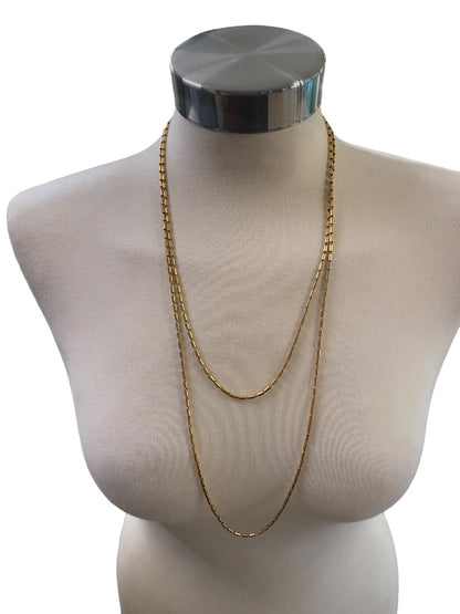 Goldtone Bugle Bead Necklace 54" Strand String Barrel Closure