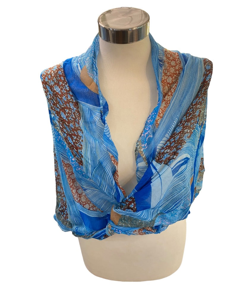 Lightweight Blue Pattern Summer Scarf 31" x 80" Womens Wrap Shawl