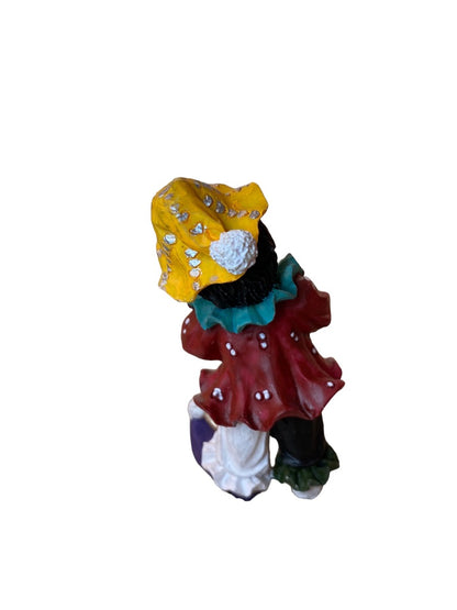 Resin Clown Figurine Brown Skin Playing Horn Musician 3.5"