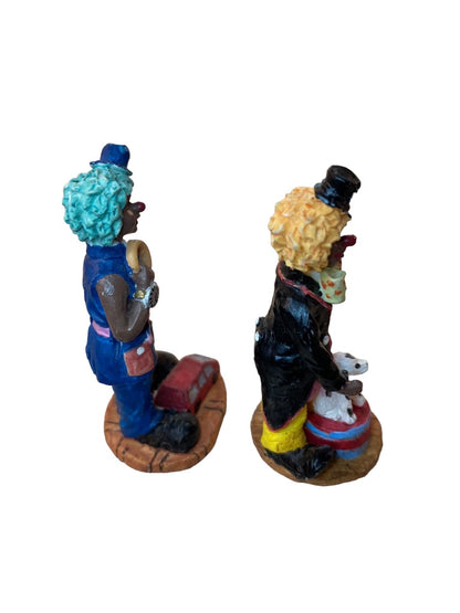 1999 Resin Clown Figurine Brown Skin Set of 2 Dog  Magic 2.5"