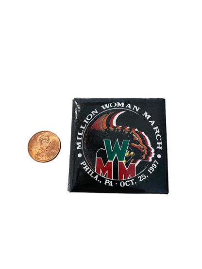 Million Woman March Philadelphia 2" Square Pinback Button 1997 MWM