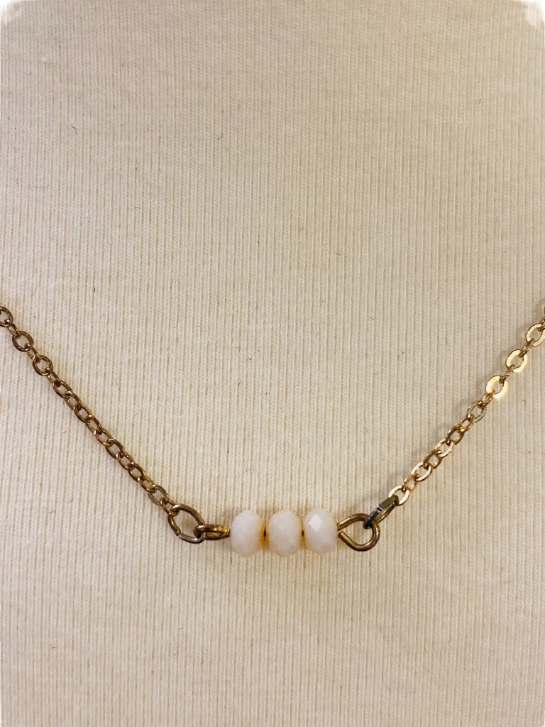 Delicate Goldtone Necklace Blush Pink Faceted Triple Beads Adjustable 15-18" Lobster Clasp