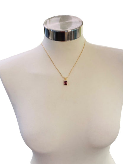 Goldtone Purple Glass Pendant 18" Necklace Clip Closure .75" Drop