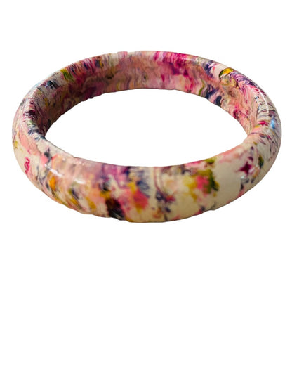 Small Painted Wooden Bangle Bracelet Swirl Multicolor 2.1" Inside Diameter