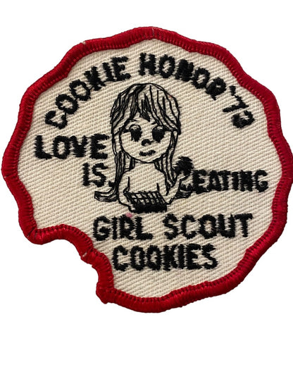 Girl Scout Patch Vintage 1973 Cookie Honor "Love is Eating Girls Scout Cookies" 3.2"