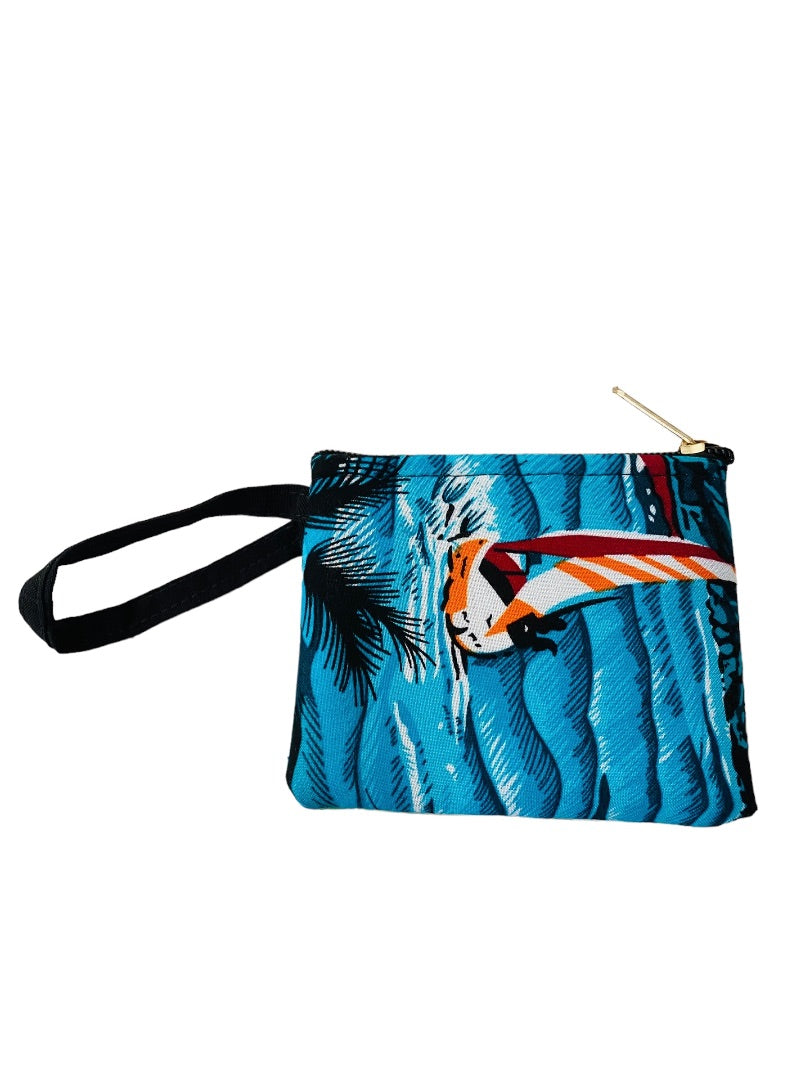 Jamaica Souvenir Small Tropical Print Fabric Wristlet Zip Top 4.75"w x 3.75"h