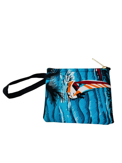 Jamaica Souvenir Small Tropical Print Fabric Wristlet Zip Top 4.75"w x 3.75"h