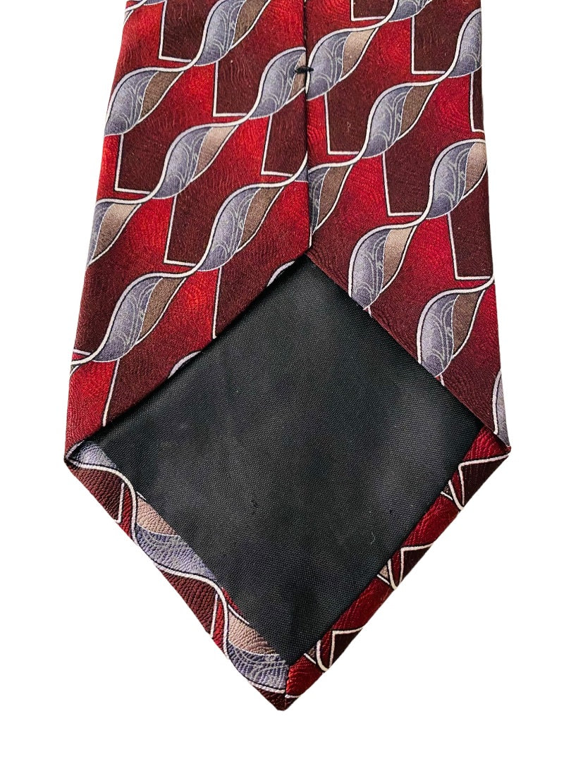 Joseph & Feiss Extra Long Mens 60" Necktie Tie Red Gray  100% Silk