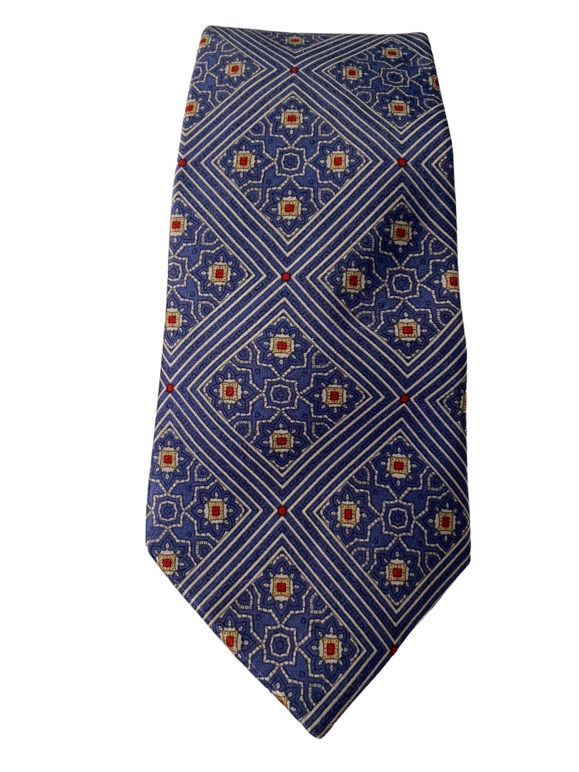 Vintage Blue Red Gold Necktie Mens Tie All Silk Imported from Italy 56"  Length