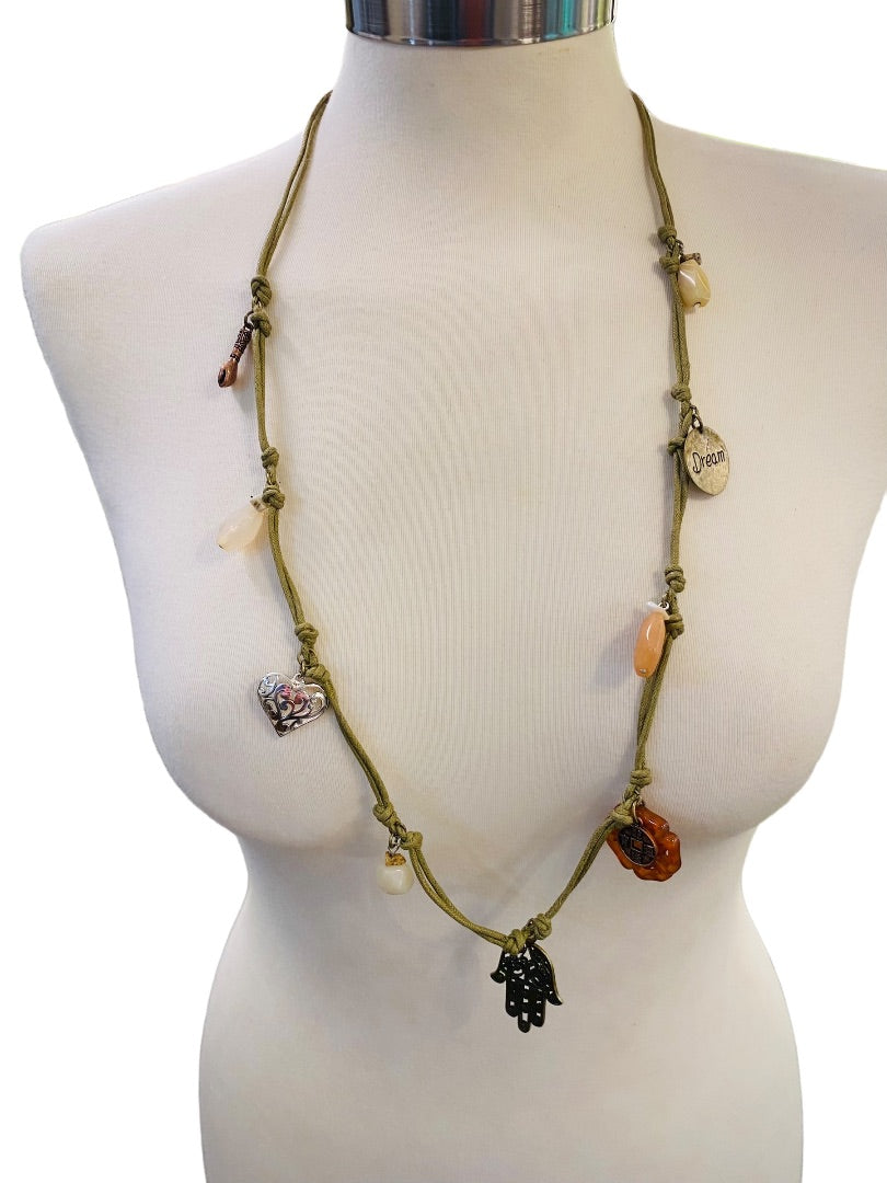 Charm Necklace Boho Eclectic Style Tied Knots Lobster Clasp 34"l Hamso Dreeam Stones