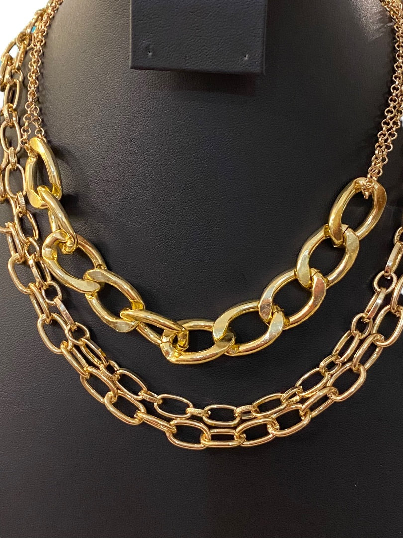 Layered Goldtone Chunky Chain Necklace Statement Lobster Clasp Closure 16"