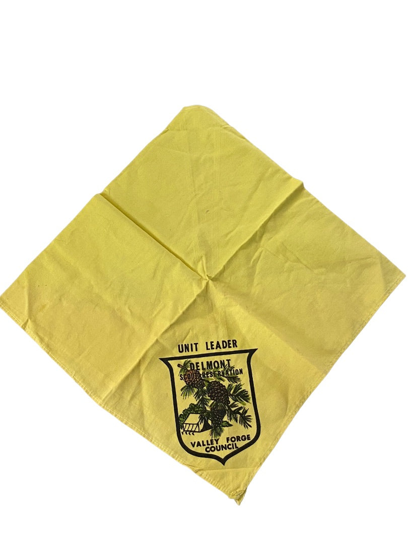 Vintage Bandana Yellow Unit Leader Delmont Scout Reservation Valley Forge Council 15 x 14"