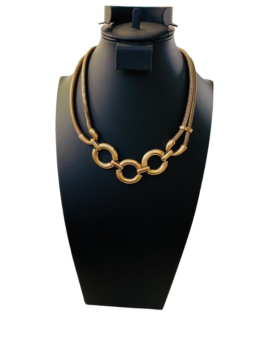 Charming Charlie Goldtone Statement Necklace 17-21" Dual Snake Chain