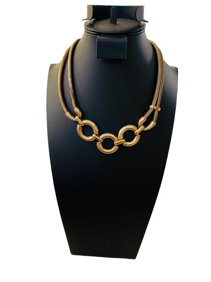 Charming Charlie Goldtone Statement Necklace 17-21" Dual Snake Chain