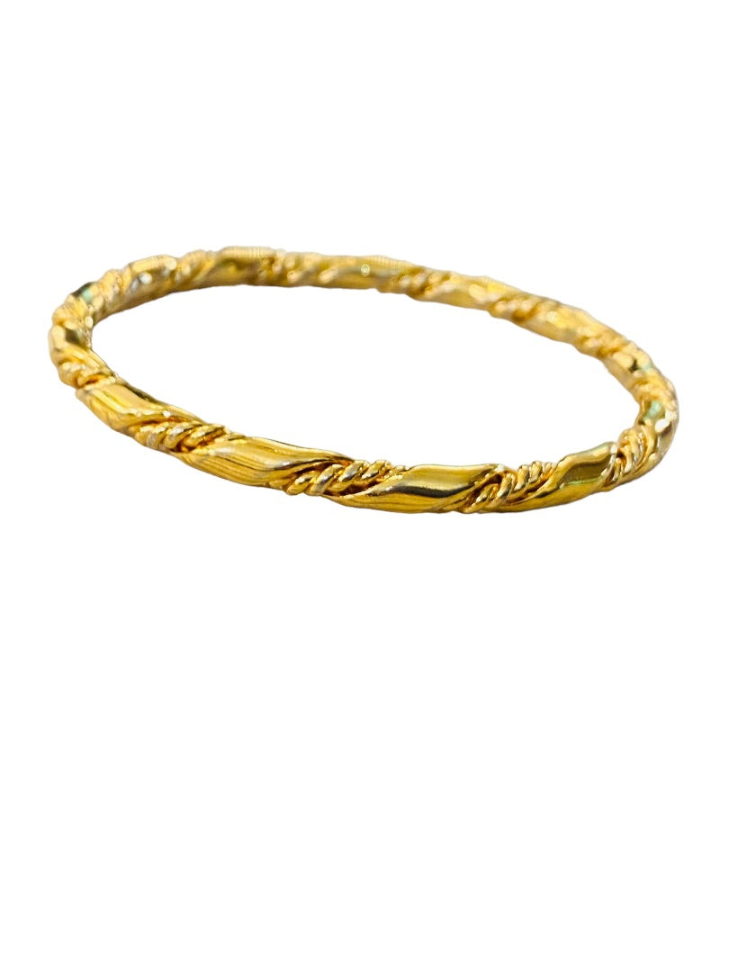 Goldtone Textured Bangle Bracelet Twist Design 2.6" Inside Diameter