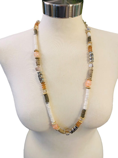 Chico's Mixed Metals Pink Brown Silvertone Lobster Clasp 37-40"