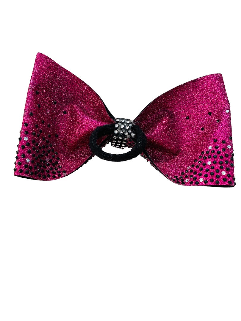 Girls Oversize Hair Bow 6.5" Elastic Ponytail Holder Glitter Hot Pink Lightning Bolt