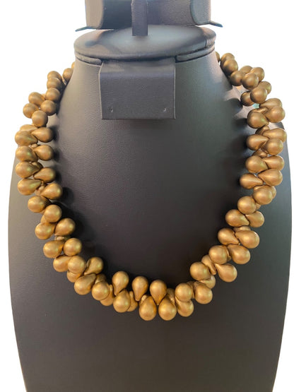 Goldtone Plastic Bead Chunky Statement Necklace 19" Lobster Clasp Retro