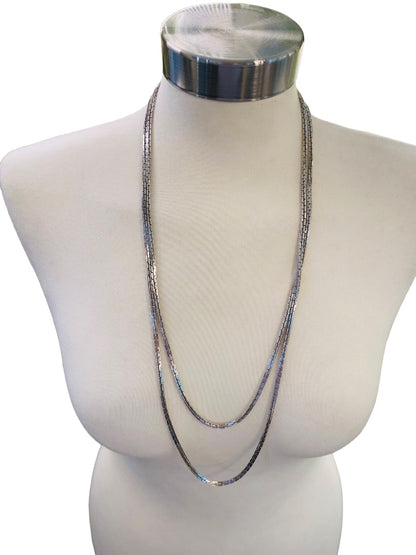 Silvertone Box Chain Necklace 62" Long Spring Clasp Shiny Strand String