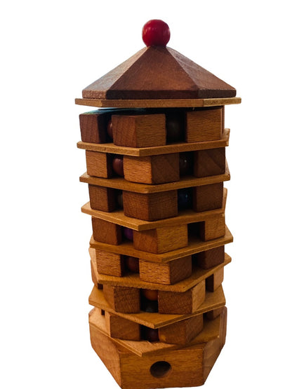 Wooden Chinese Pagoda Brain Teaser Game Twist 6"h Puzzle Puzzler