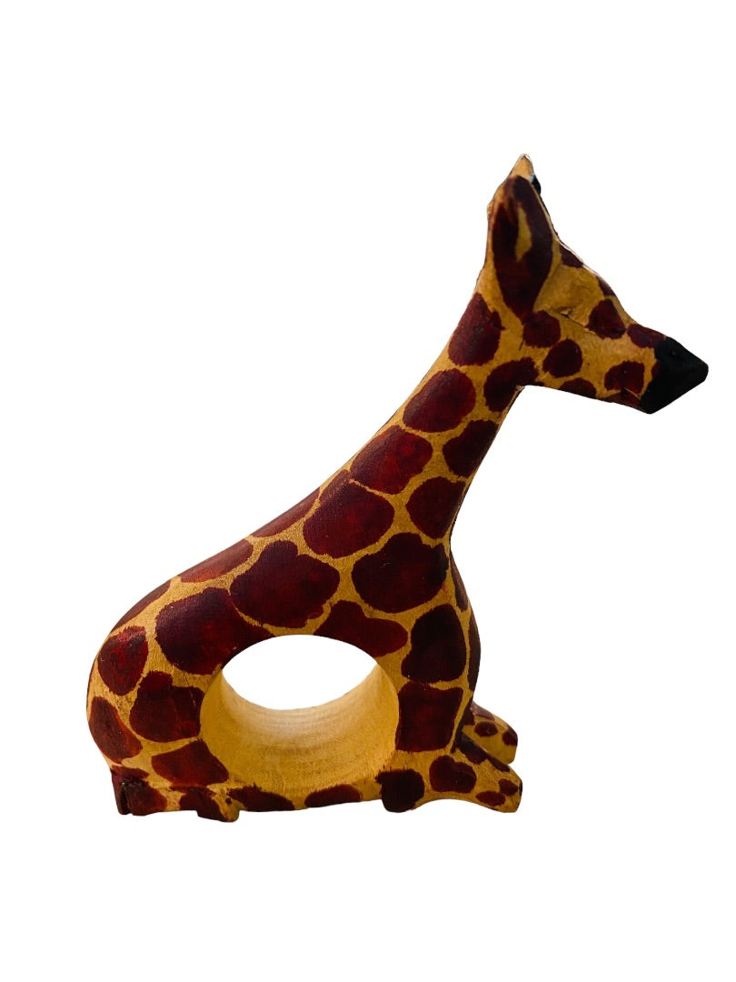 Napkin Rings Holder Wooden Safari Theme Giraffe Leopard Free Standing