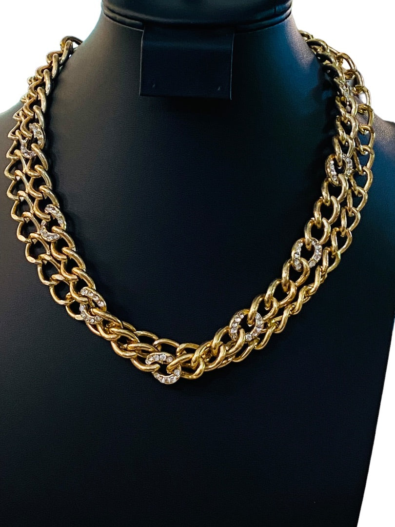 Goldtone Chunky Dual Strand Chain Necklace Lobster Clasp 17-20"