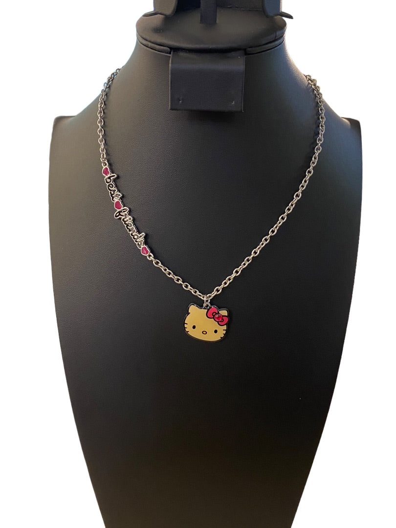 2012 Hello Kitty Sanrio Pendant Necklace Silvertone "Best Friends" 17.5"