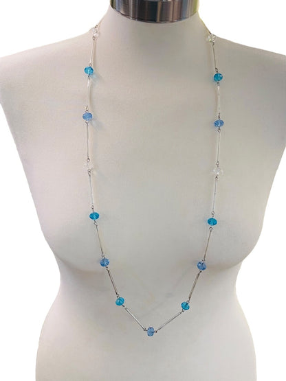 Silvertone Blue Aqua Beaded Overhead 36" Strand String Necklace