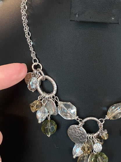 White House Black Market 16-18" Silvertone Charm Necklace Faceted Beads