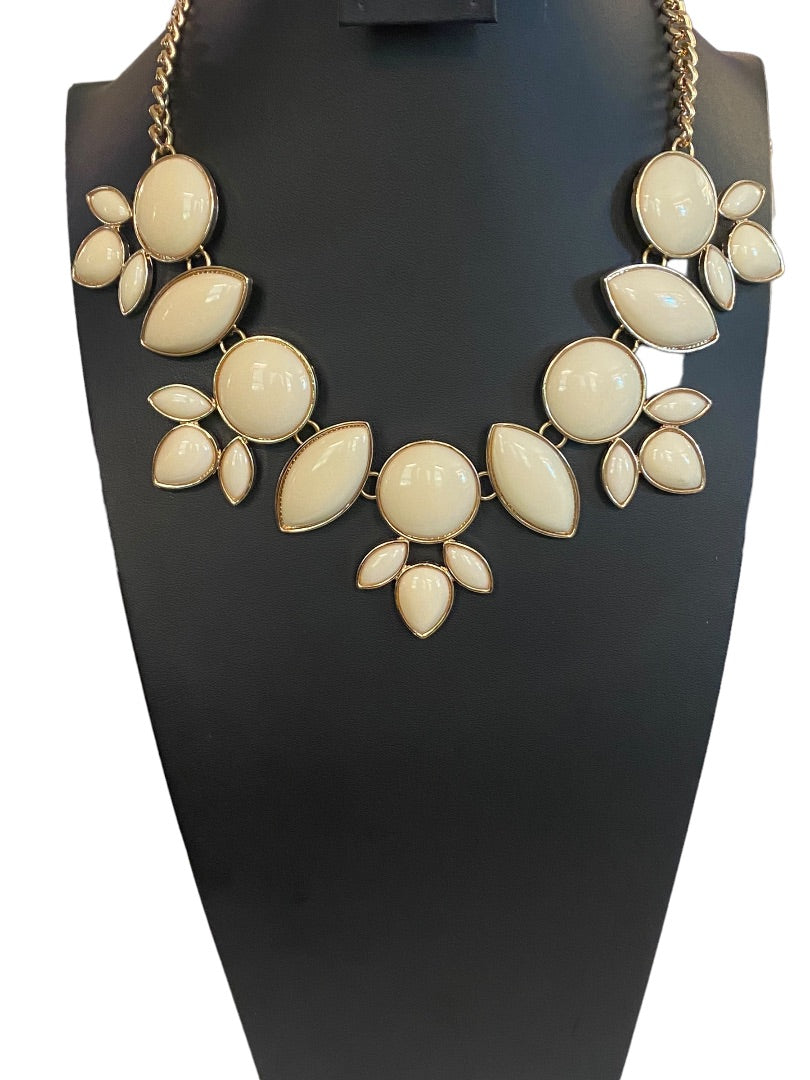 Goldtone and Cream Statement Bib Necklace Adjustable 18"-20"