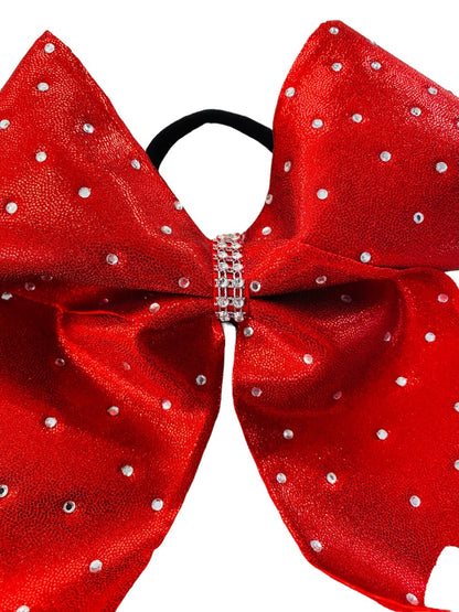 Girls Oversize Hair Bow 8" Elastic Ponytail Holder Red  Bejeweled