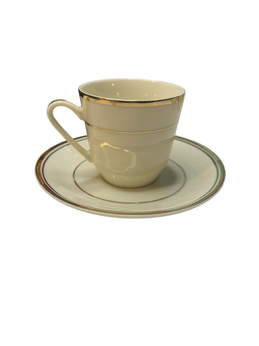Demitasse Cup and Saucer Ivory Gold Trim Verge China Banded Vintage