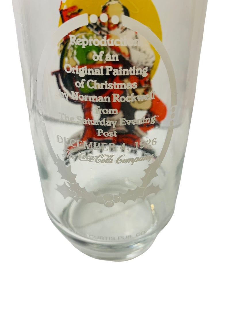 Coca Cola Christmas Tumbler Glass Reproduction of Norman Rockwell Curtis Pub Vintage