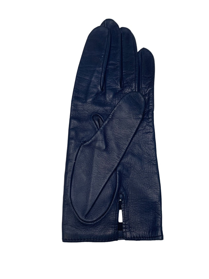 Size 6 Vintage Initial Paris Navy Blue Leather Glove Woven Design Left Hand Only