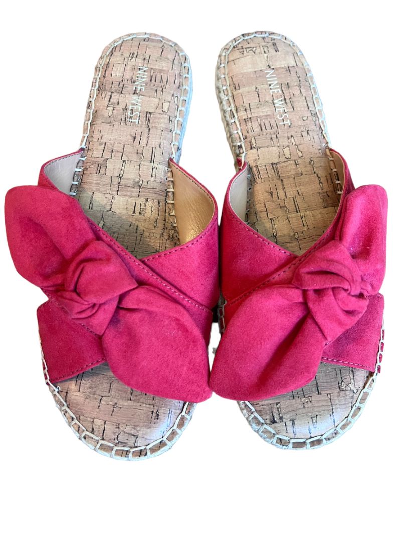 9.5 M Nine West Slide Sandals Women's Bellah Espadrille Bow Red