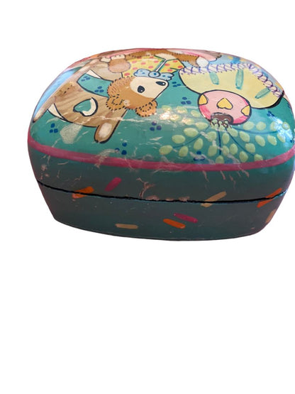 Handpainted Papier Mache Decorative Box Teddy Bear in Chair - Handmade in Kashmir