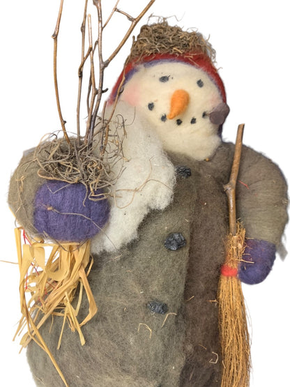 Snowman Decoration Felted over Styrofoam Country Nature Theme 12"