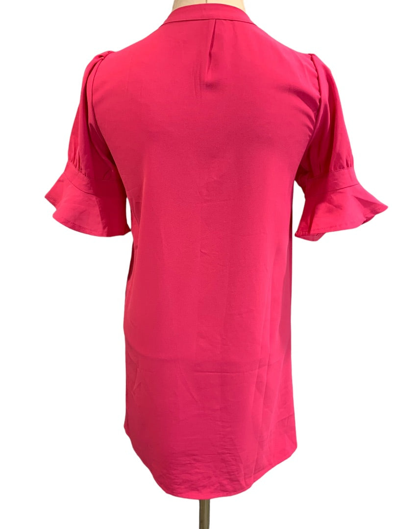 Small Hot Pink Shift Dress Ruffle Elbow Sleeve Unbranded Pullover