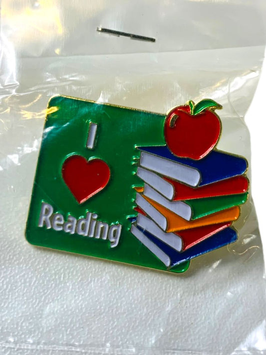 Lapel Pin "I Love Reading" Positive Promotions Books Apple 1" New