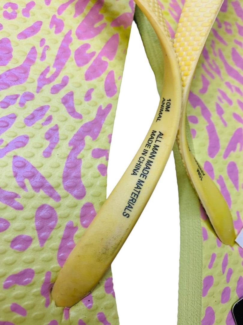 10M Hurley Womens New Animal Flip Flops Yellow Pink Cheetah Sunrise