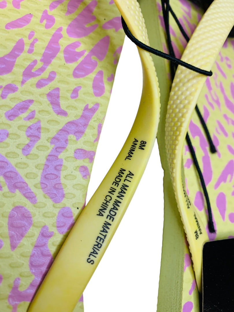 8M Hurley Womens New Animal Flip Flops Yellow Pink Cheetah Sunrise