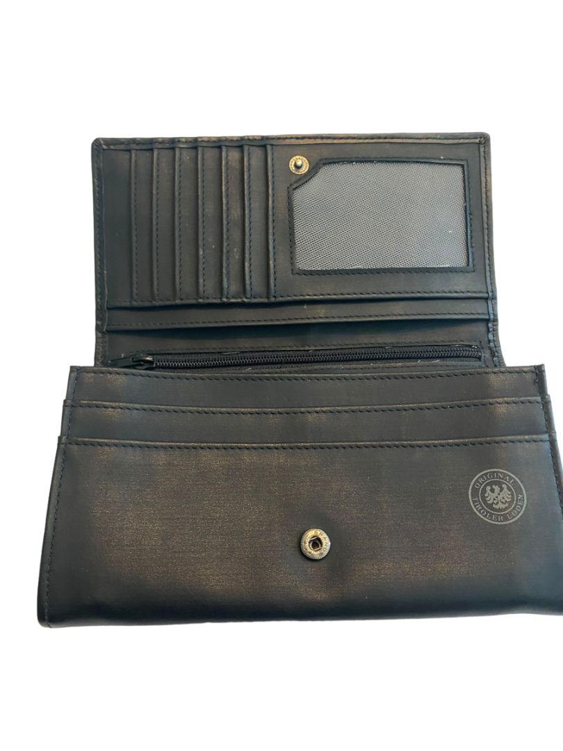 Original Tiroler Loden Black Daisy Wallet Wool Vegan Leather Austria