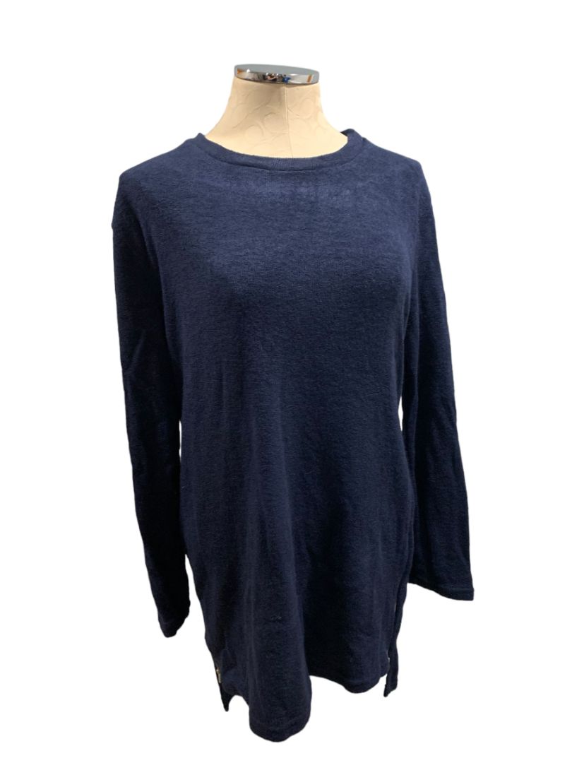 Small Womens Navy Blue Long Tunic Sweater New Side Zip Detail Silvertone