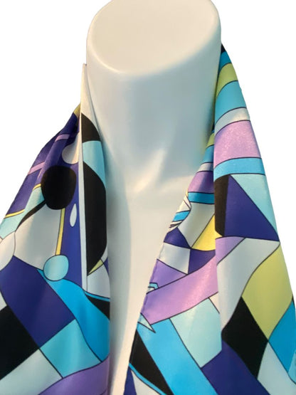 Retro Style 70's 80's Scarf Hair Neck Geometric Blue Purple