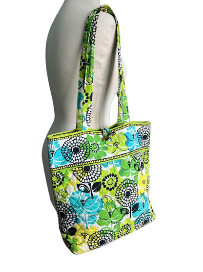 Vera Bradley Limes Up Green Large Floral Tote Bag Purse Toggle Closure