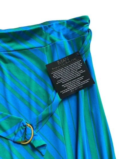 NWT XL Iman Turquoise Green Assymetric Belted Skirt